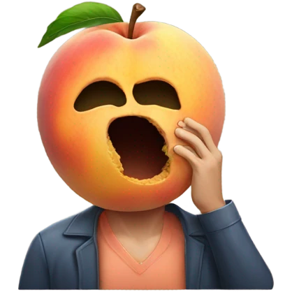 Man burying face into giant peach emoji