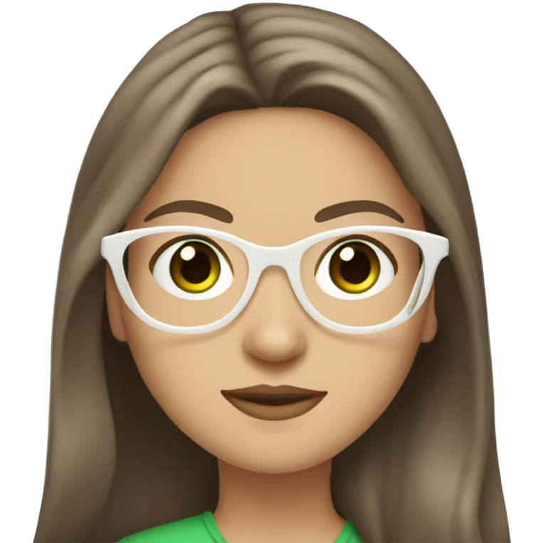White girl with long curvy brown hair green eyes and white glasses emoji