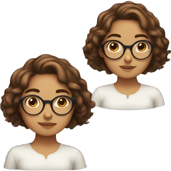 Girl with wavy hair, red cheeks, brown rounded glasses, oval face, round nose and freckles,  emoji