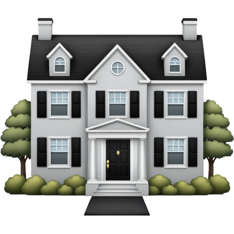 light gray colonial house with black shutters and black front door emoji