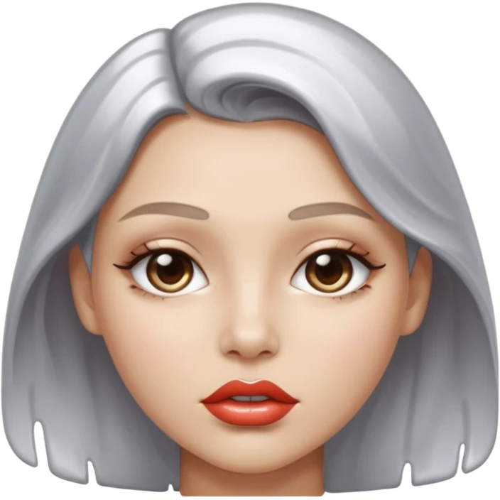 slightly parted lips, silver chrome material, glossy wet shine, seductive aesthetic emoji