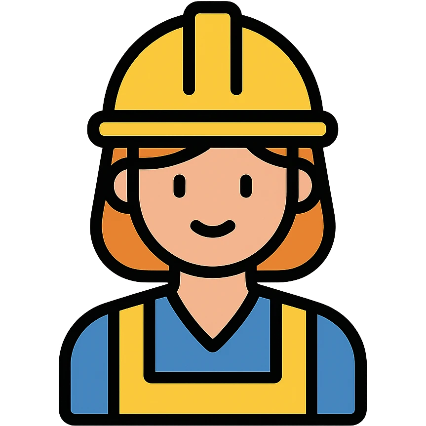 color outline icon of a woman construction worker with hard hat, simple lines emoji
