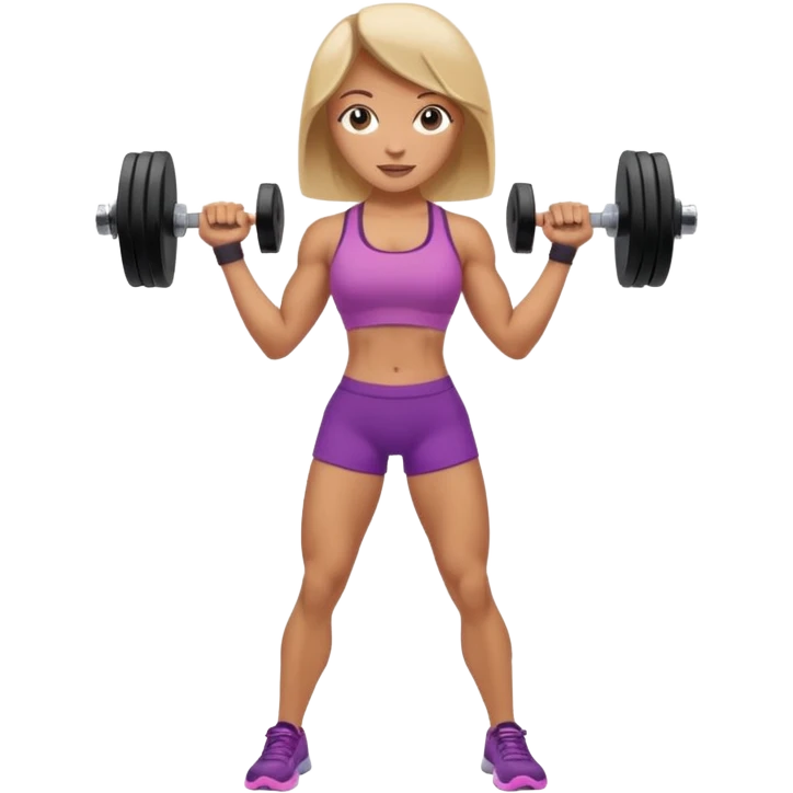 full body strong lean woman lifting dumbbells with her arms performing bicep curl emoji