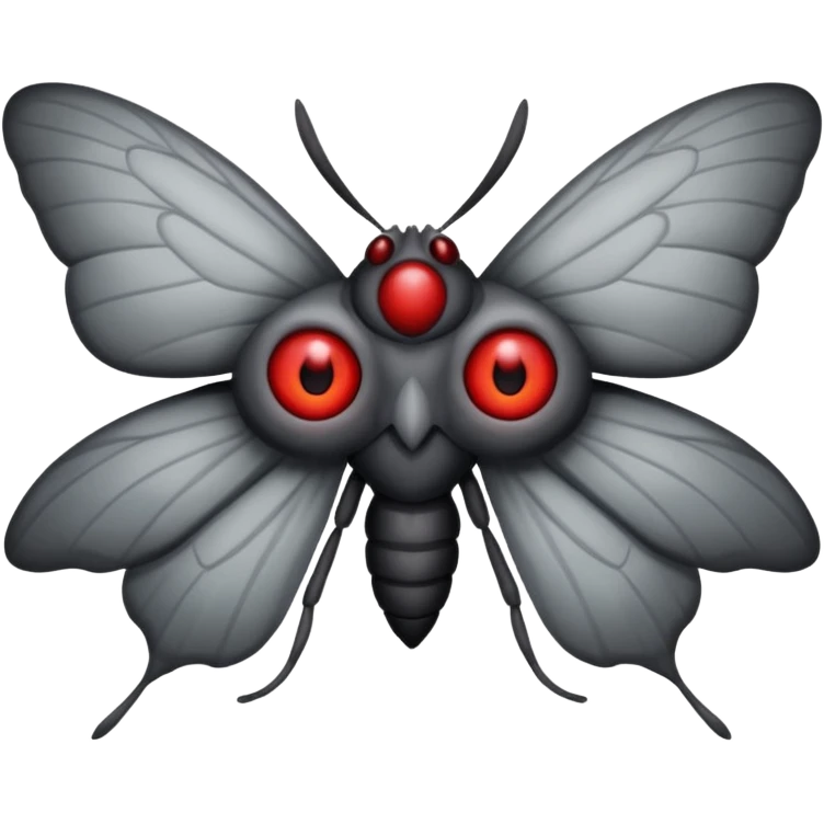 Create a scary emoji of the Mothman from point plesant west virginia with bright red eyes and as depicted in the legend. Make it less bird like and more Moth / Human hybrid emoji