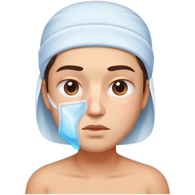Face with one swollen cheek with square ice pack applied to it emoji