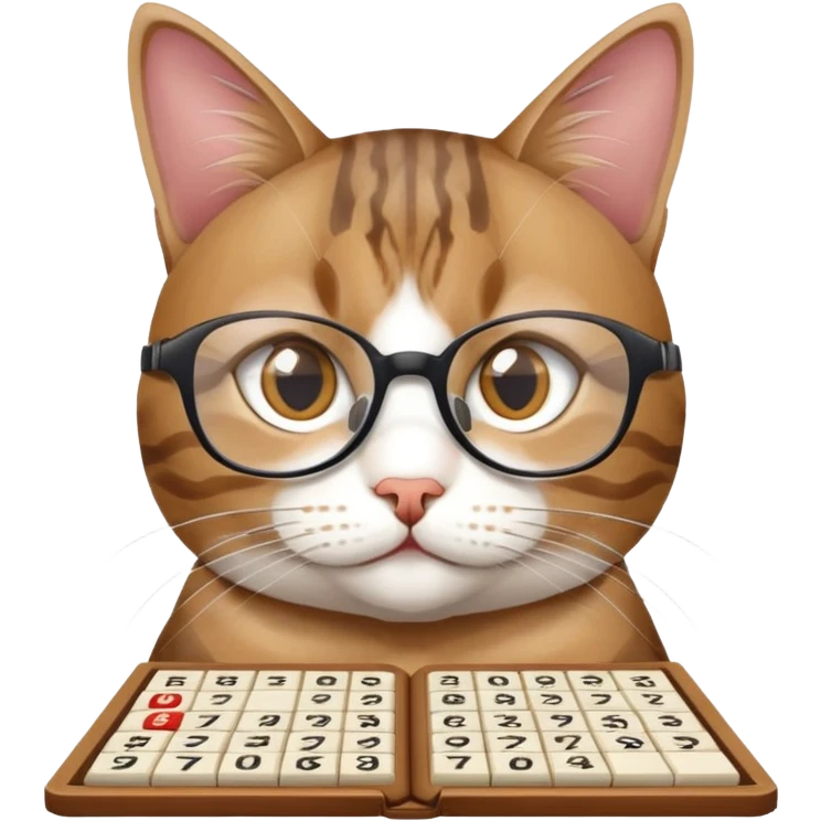 cat wearing reading glasses playing sudoku emoji