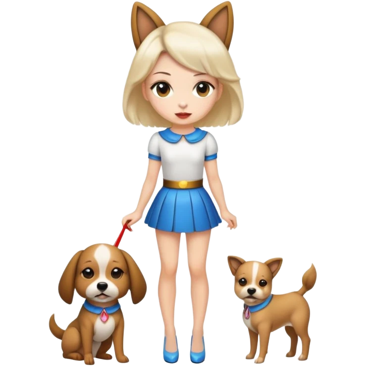Girl dressed like a dog and in short skirt and short top and heels emoji