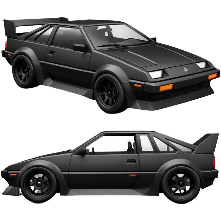  Venom’s aerodynamic opulent dark  futuristic concept loosely based on Toyota 1986 AE86 (flat long straight faceted mechanical body) lightweight stealthy street hot rod  emoji