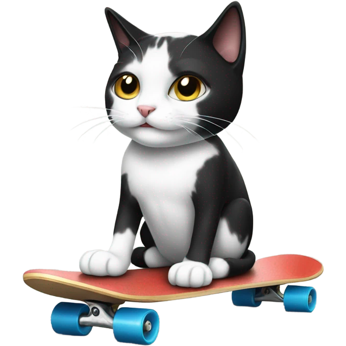 black and white cat on a skateboard  emoji