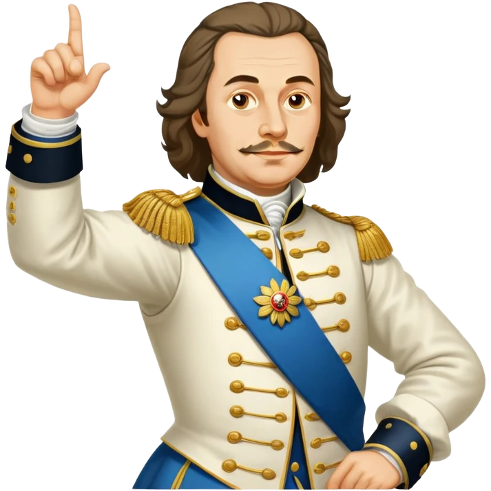 Peter the Great, Russian emperor, pointing to the right with his arm extended emoji