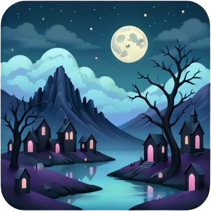 goth  eerie pastel night landscape  emoji