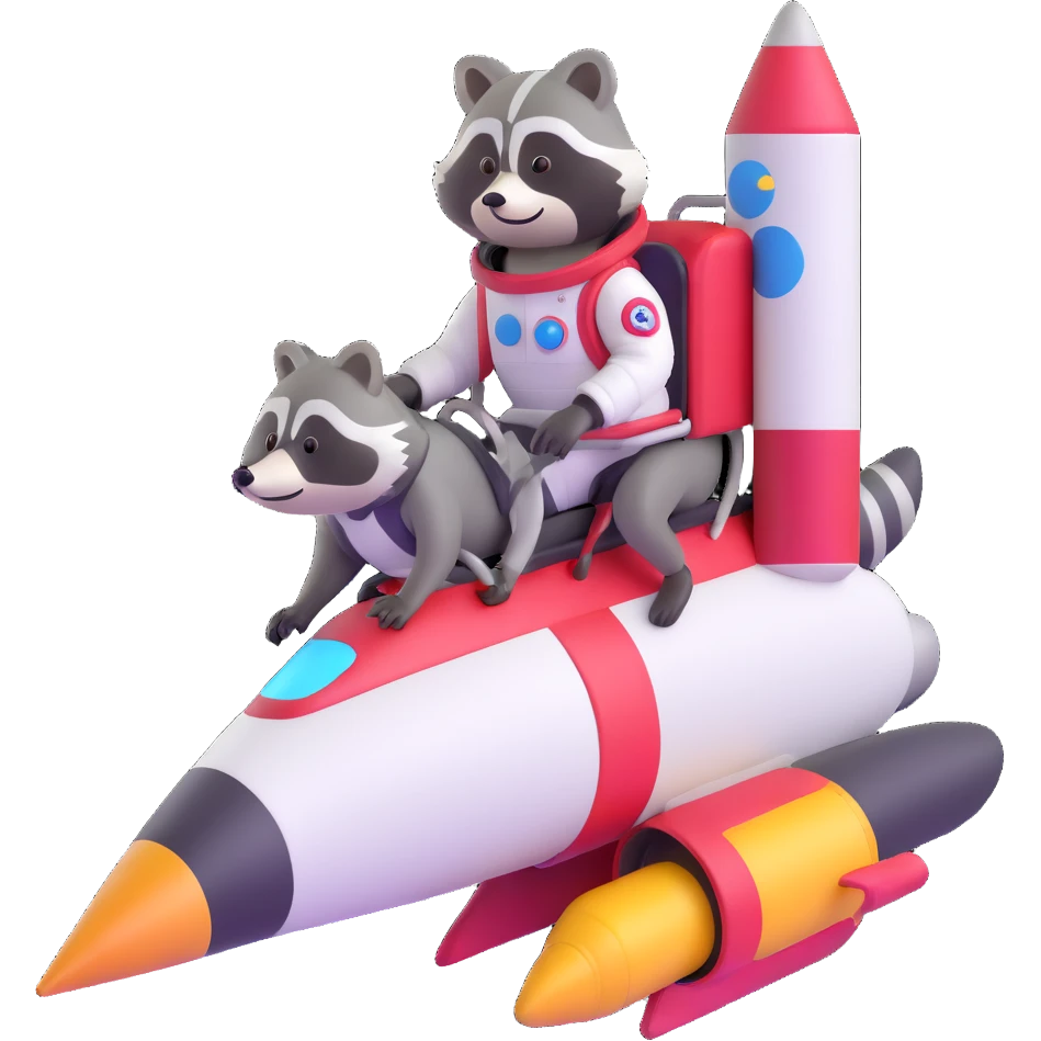 raccoon astronaut riding a rocket emoji