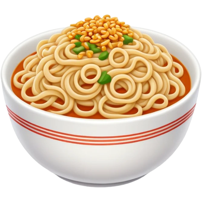Wuhan hot dry noodles with sesame paste topping, simplified emoji style with bold outlines and bright colors, cartoon style unique breakfast noodles emoji