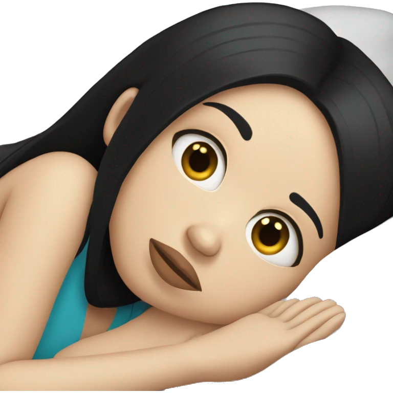white girl with straight black hair laying down on a pillow emoji