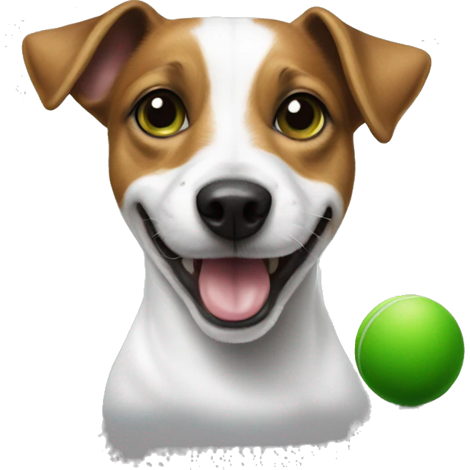 Jack Russell dog holds a green ball in his teeth emoji