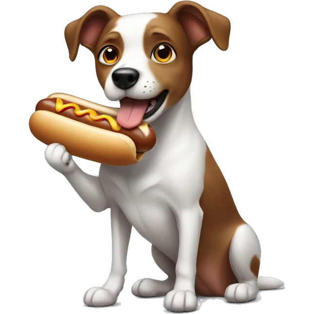 A dog eats hot dog emoji