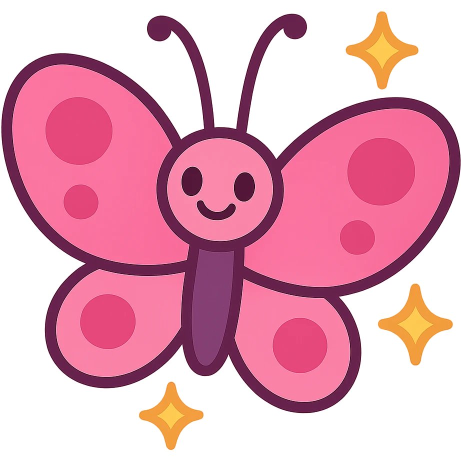 pink butterfly with sparkles, cartoon style emoji