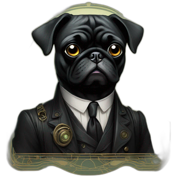 A cyberpunk black pug in Art Nouveau style during 1910 emoji