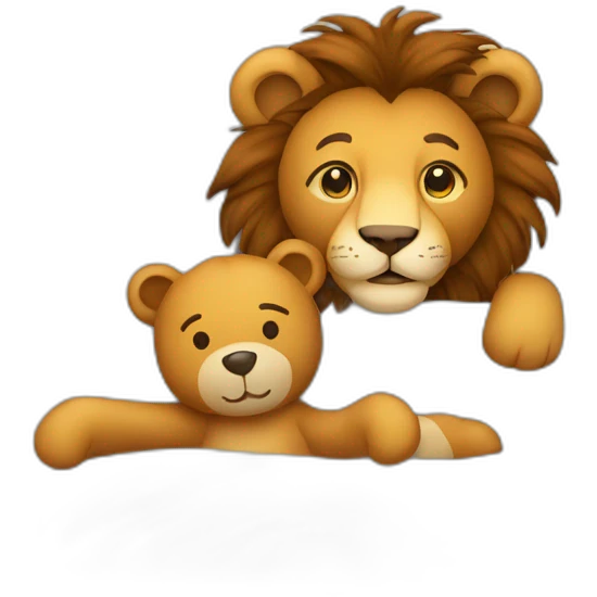 Cartoon Lion and teddy bear together in bed emoji