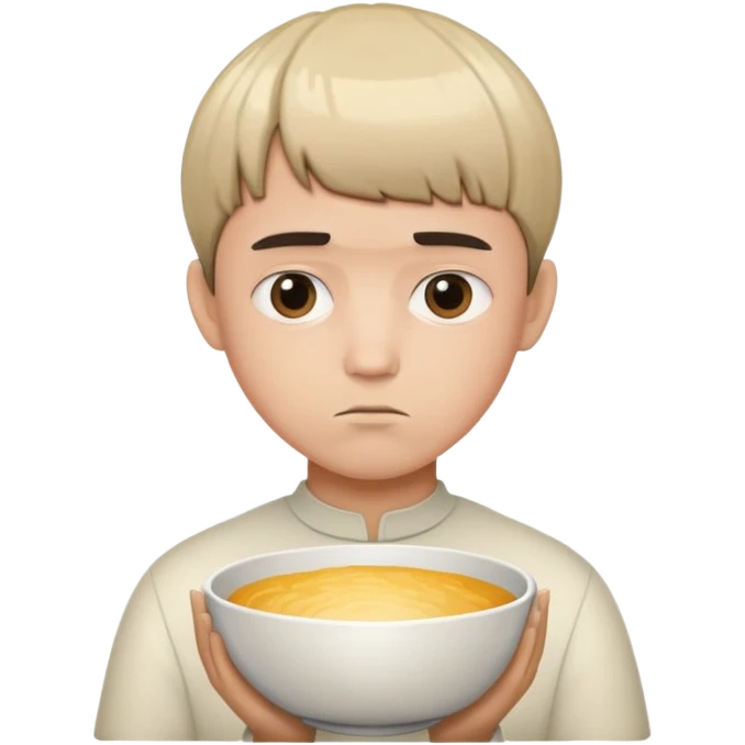 Serious emoji with bowl haircut emoji