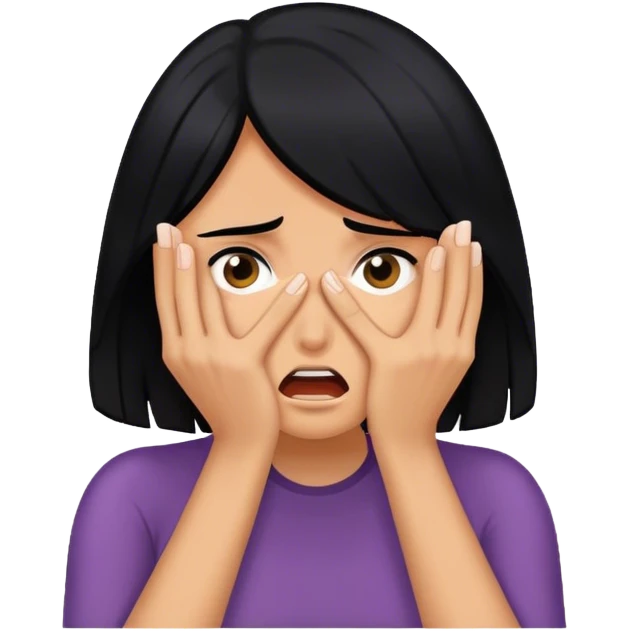 Woman shielding her face in fear with black hair emoji