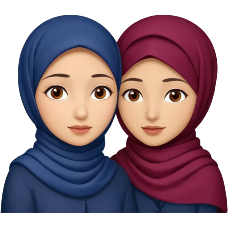 Two Turkish beautiful finish Konya girls brown eyes with hijab dark blue and burgundy and hugs  emoji