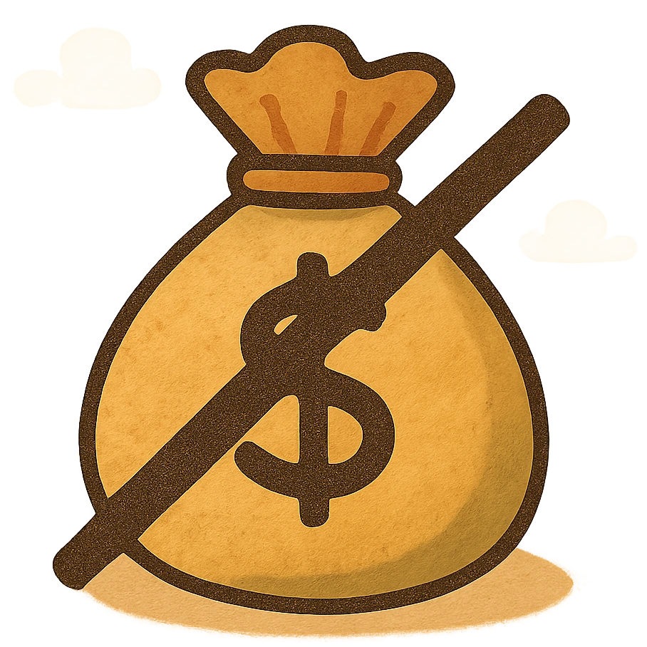 a classic money bag with a thick black strike-through, flat design emoji