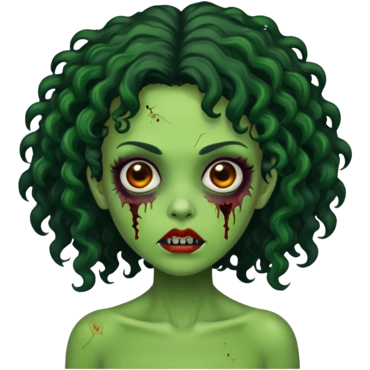 garota verde zombie com cabelos cacheados preto emoji