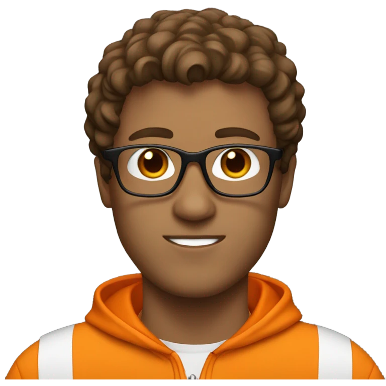 Brown haired guy with glasses and orange track suit emoji