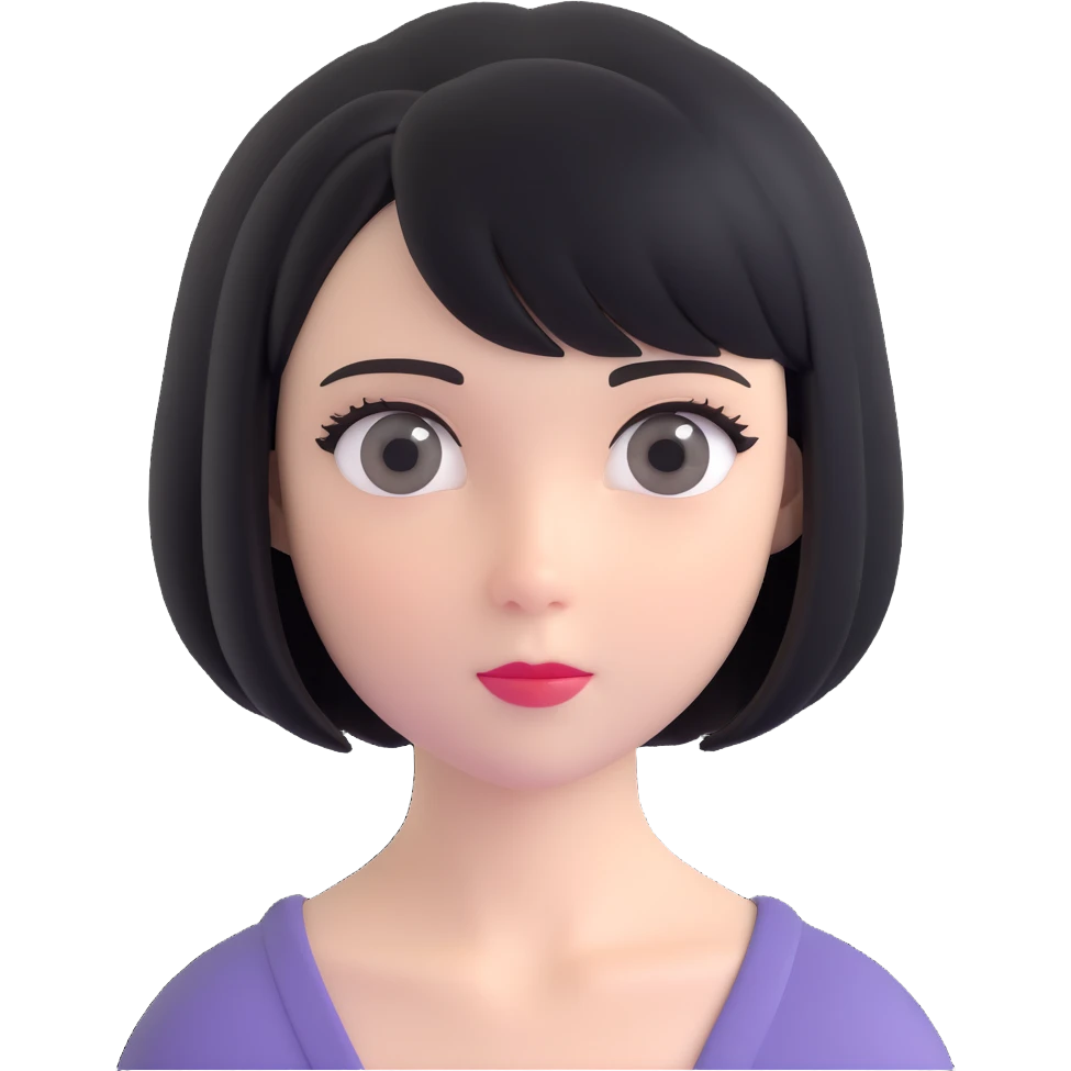 girl with short black hair, bob, with a white strand and gray eyes emoji