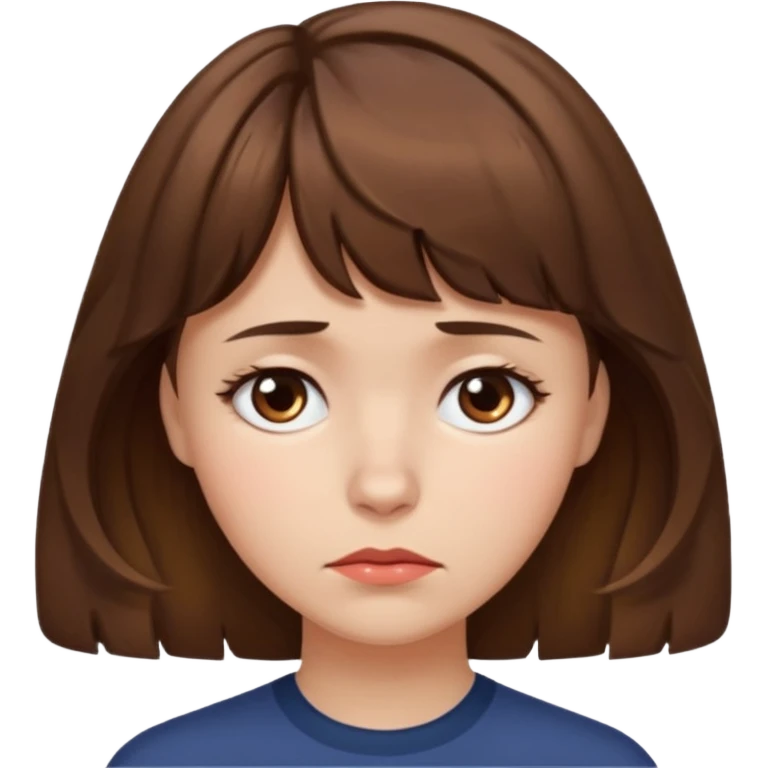 quero que você cria uma mulher, o rosto dela. nela, ela tem cabelo curto e ondulado, tem franja e ela tem semblante triste emoji
