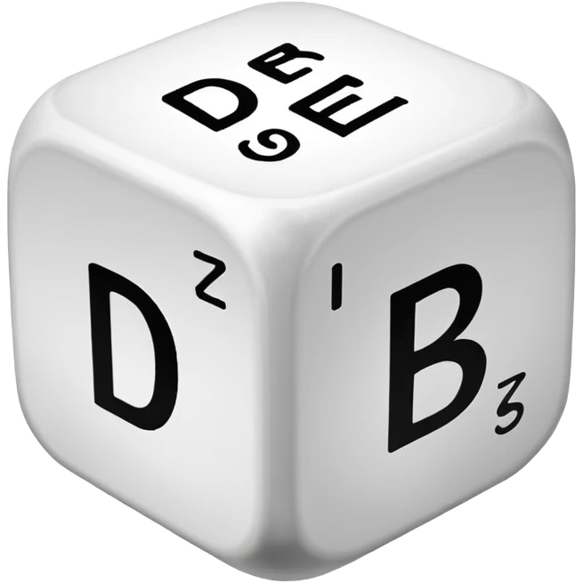 create a dice with the word der die das written on each visible side emoji