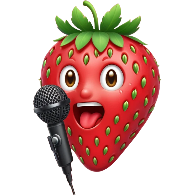 Strawberry with microphone singing loudly emoji