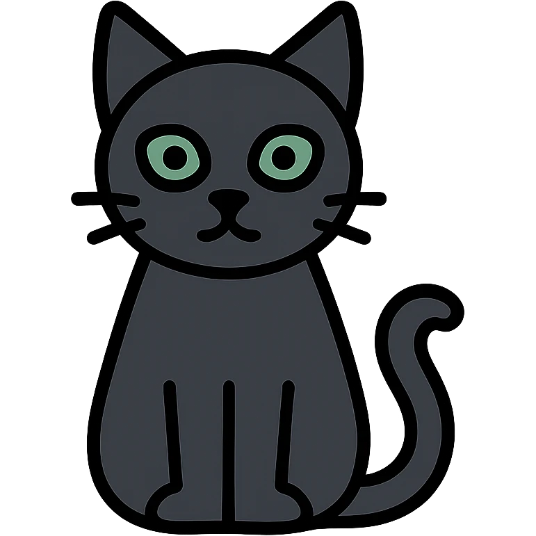 a single all-black cat with green eyes, minimalistic and modern emoji