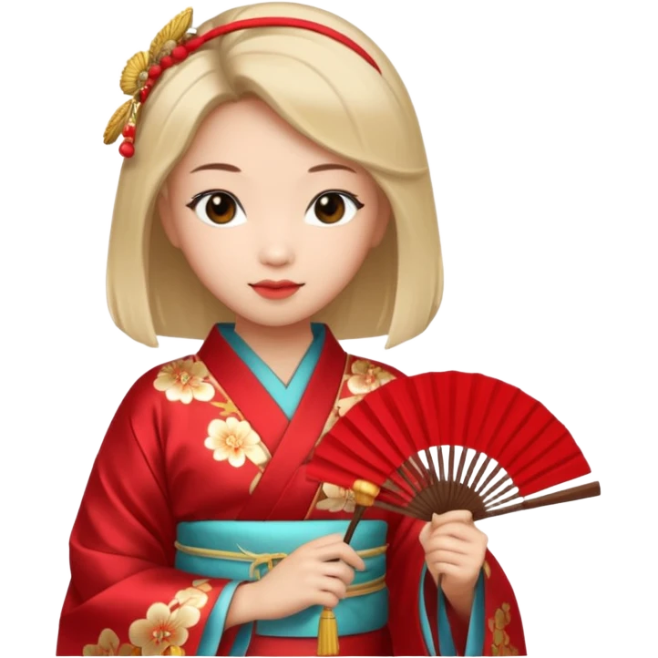 Kimono princess, red kimono with fan emoji