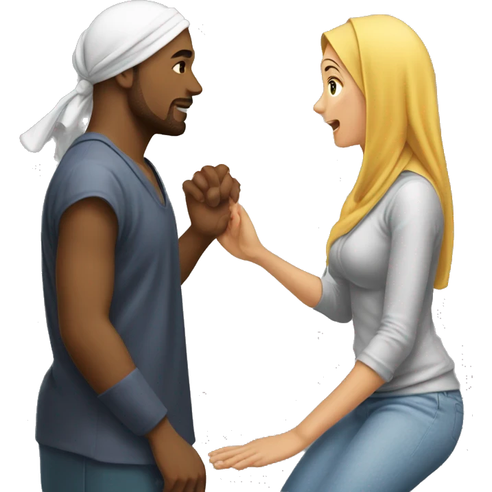 Man on knees facing woman wearing durag emoji