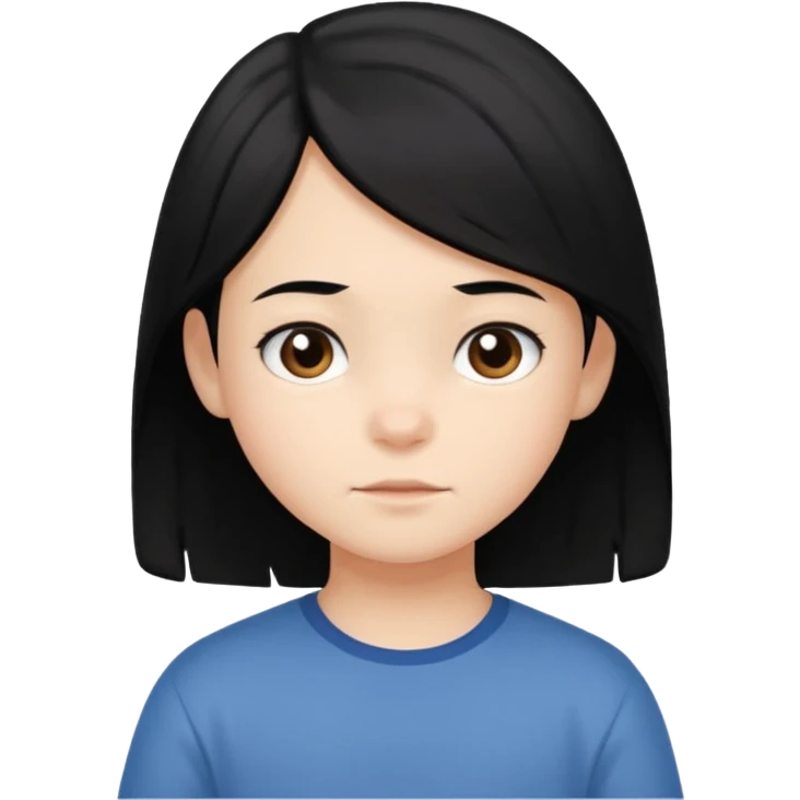 emoji of a child with medium-length black hair, neutral expression, simple and expressive, no text emoji