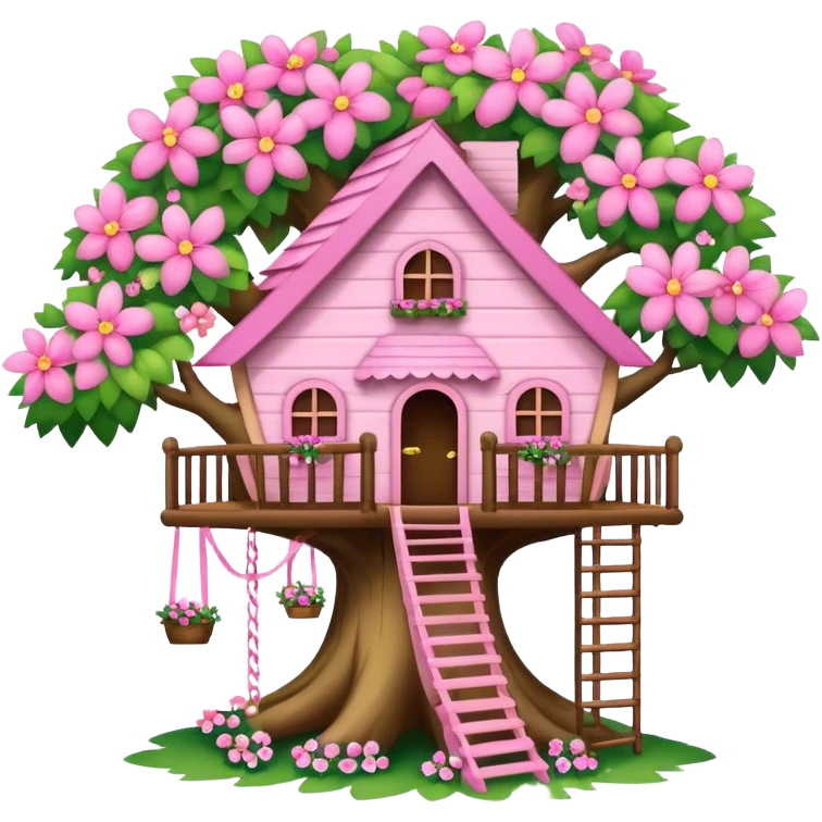 tree house but the house itself is pink with various flowers and pink bows on it emoji