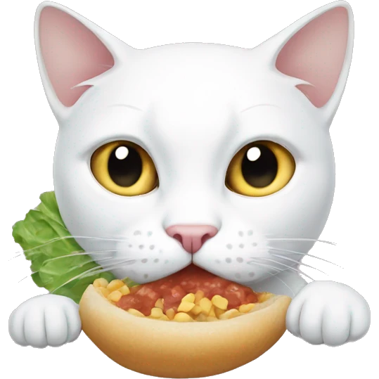 The white cat eats emoji