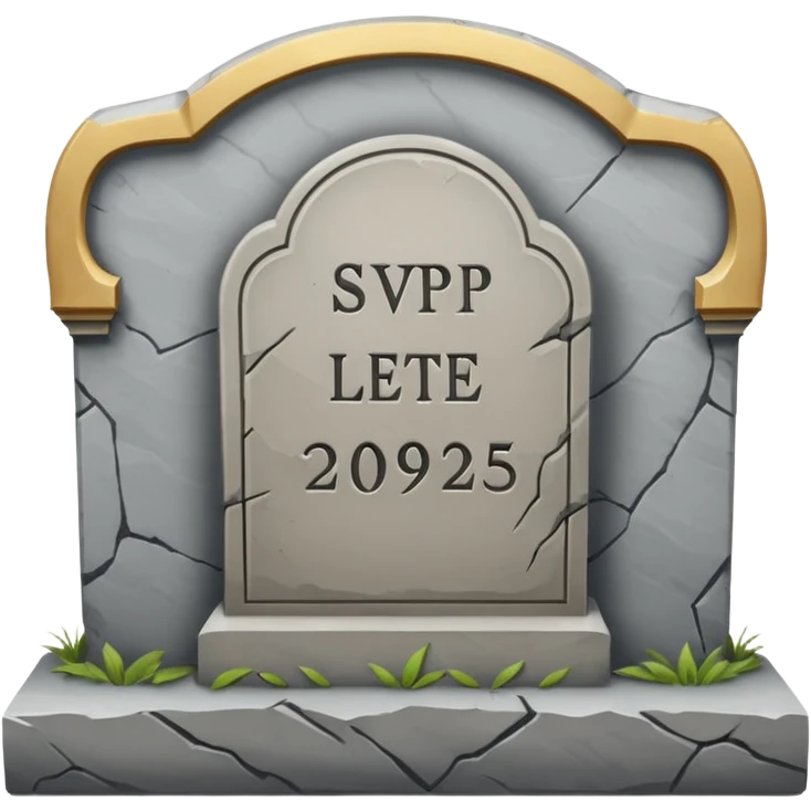 A gravestone with the inscription: Here lies the SVP 1971–2025 emoji