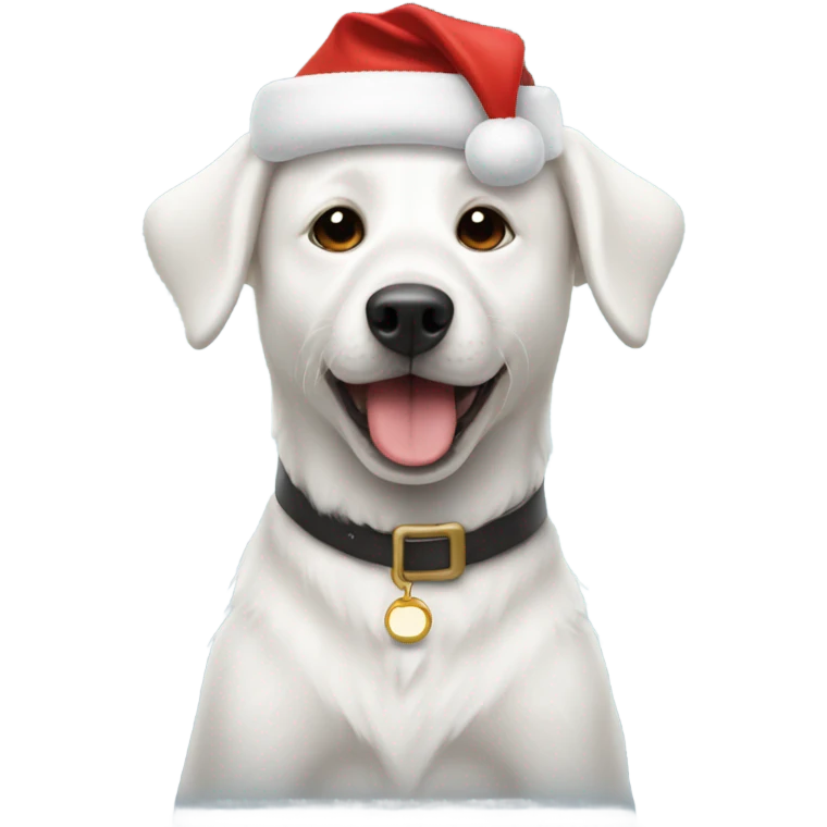 White dog with a Santa hat emoji