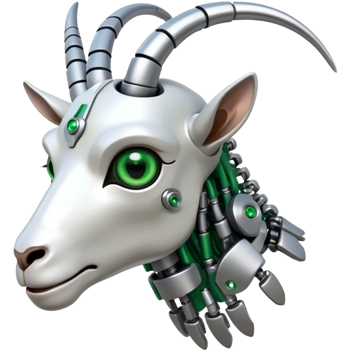 A Goat head in the terminator style green eye emoji