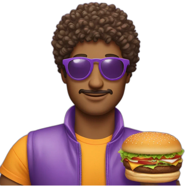 curly-hair-purple-cool-guy-round-star-sunglasses-holding-burger emoji