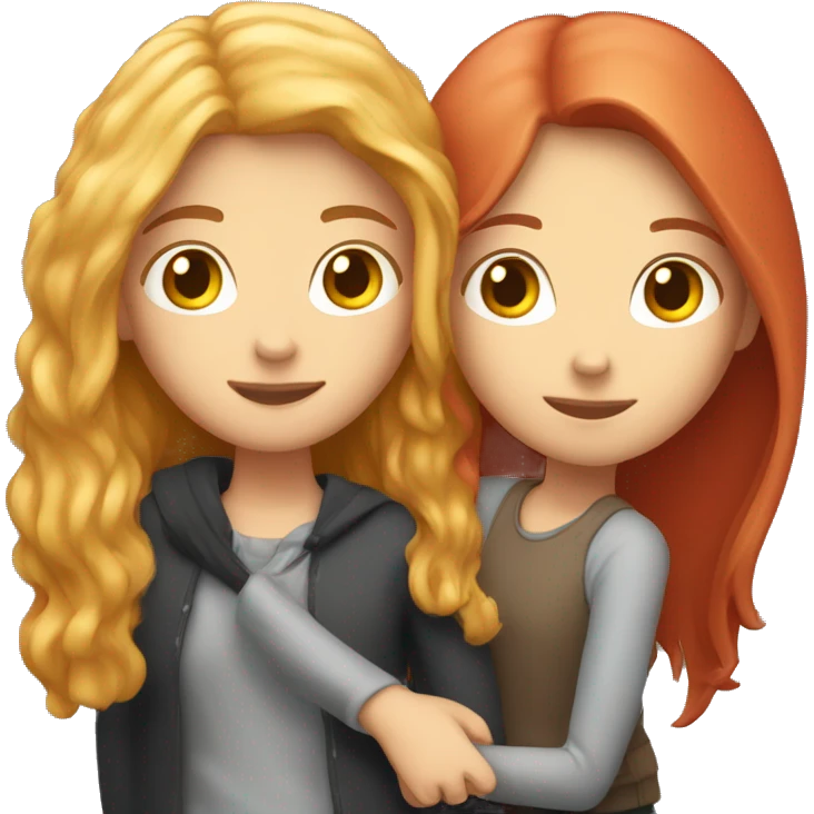 Long red hair girl hugging her tall blonde friend emoji