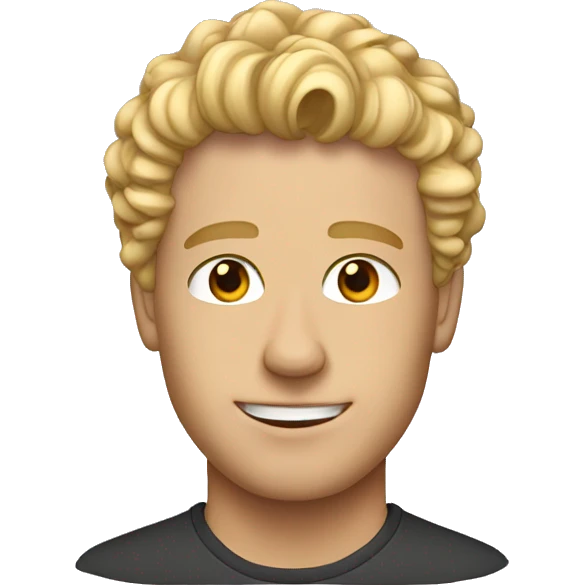 blonde guy with taper cut, curly front emoji