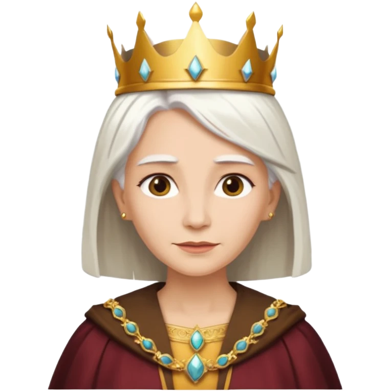 Queen with straight white hair – golden crown, brown robe emoji