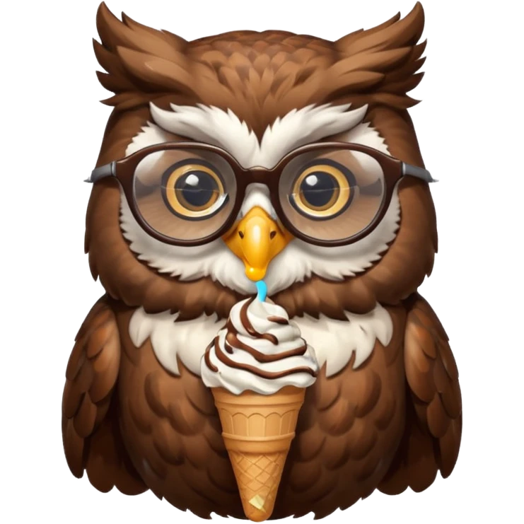 owl wearing glasses eating ice cream emoji