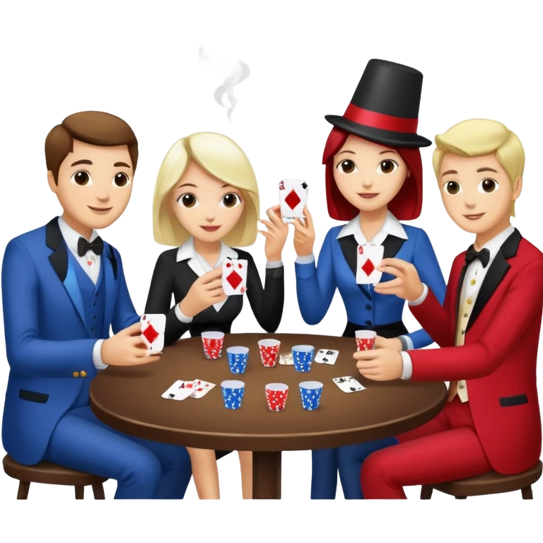 people clinking shot glasses while playing a card game emoji