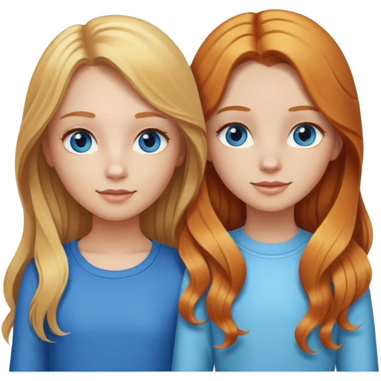 Best friends with cute out fits. Girl 1: blonde girl long straight hair with hazel eyes and girl 2: with long wavy ginger with blue eyes emoji