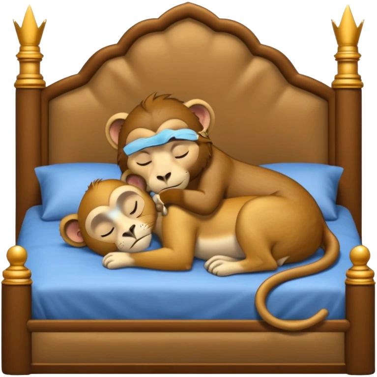 lioness and monkey sleeping together in a king sized beg cuddling  emoji
